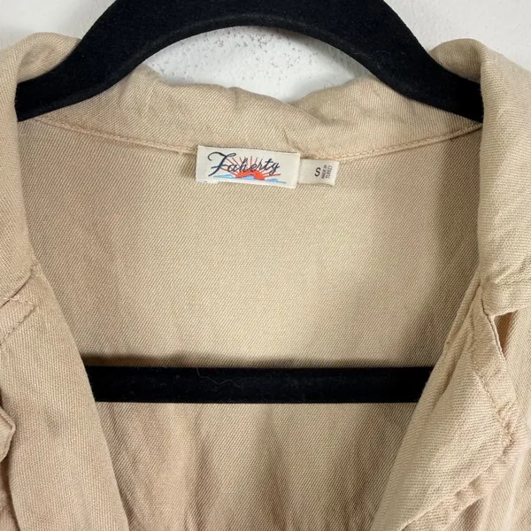 Faherty Arlie Day‎ Tan Linen Blend Button Front Short Sleeve Romper Size Small - Image 9