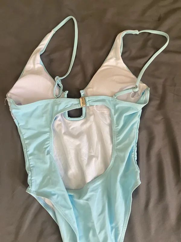 Light Blue One-Piece Swimsuit with Front Accents - Image 11