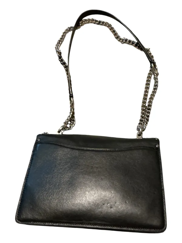 COACH Black Leather & Signature Canvas Studded Crossbody Shoulder Bag w/ Chain Strap - Image 6