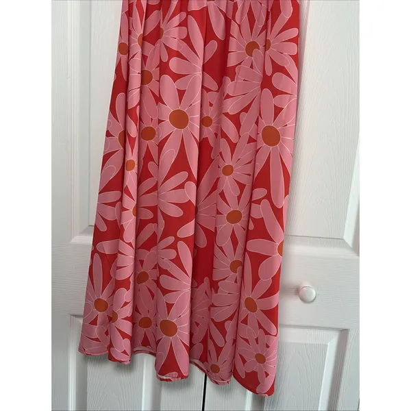 Anna Kaci One Shoulder Smocked Maxi Dress Womens Size Large Pink Red Floral - Image 3