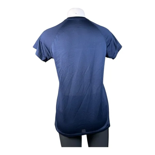 NIKE Shirt Womens XS Navy Blue Gold Dri Fit Round Neck Performance Short Sleeve - Image 3