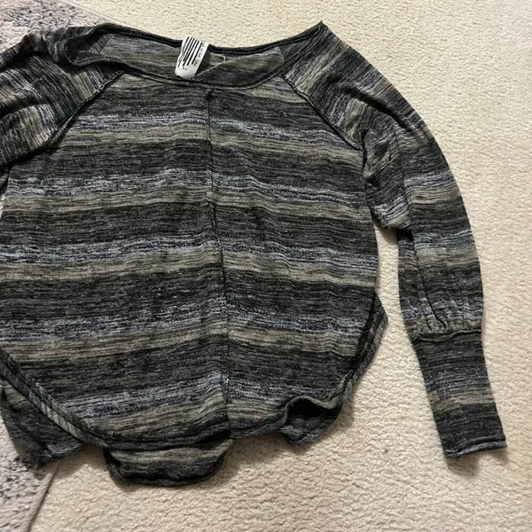 FREE PEOPLE oversized‎ space dye striped scoop neck balloon sleeve top - Image 7
