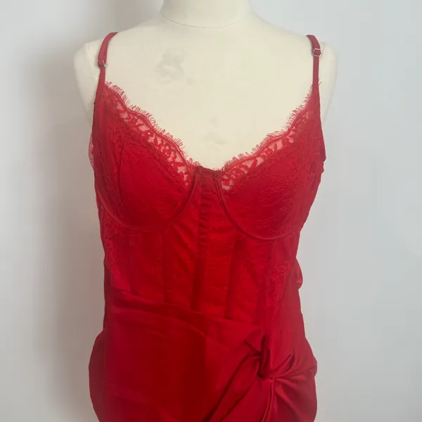 Pretty Little Thing Red Strappy Satin Gathered Midi Dress in Red - Image 7