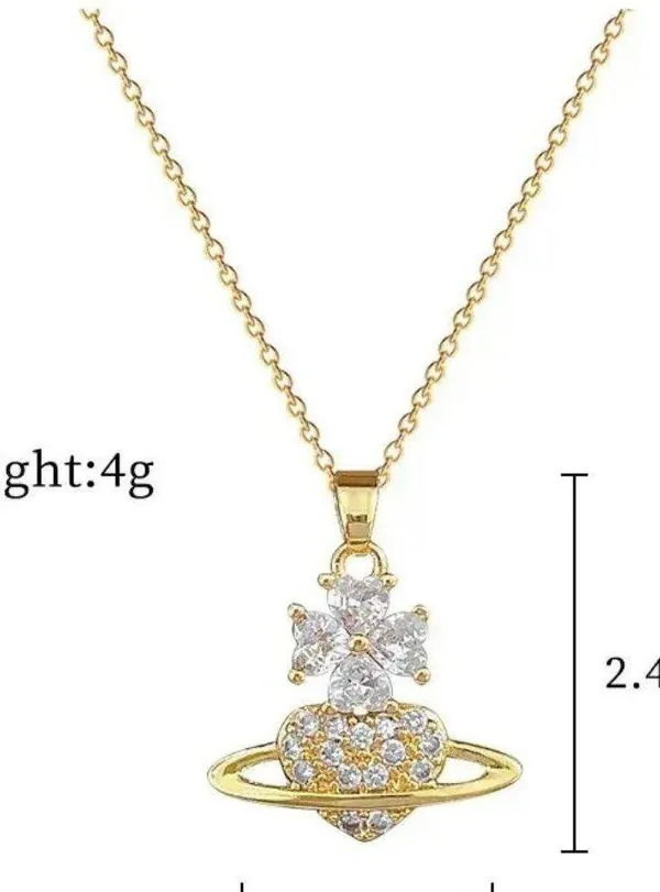 18K Gold Plated Flower Planet Light Luxury Temperament Gorgeous Full Diamond Necklace - Image 6