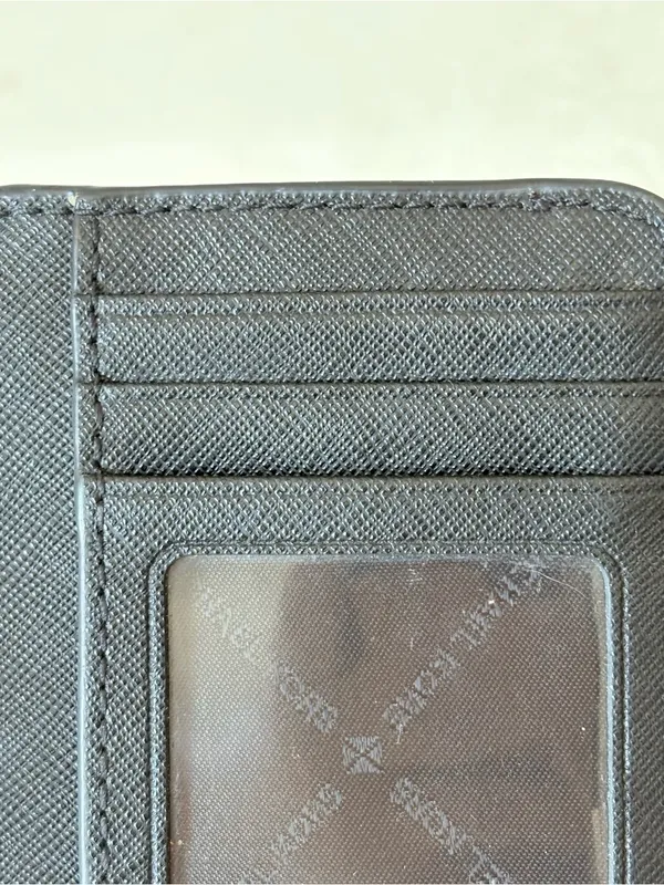 Michael Kors Jet Set Small Zip Black Leather Wallet Coin Pouch Card Holder 5x3.5 - Image 3