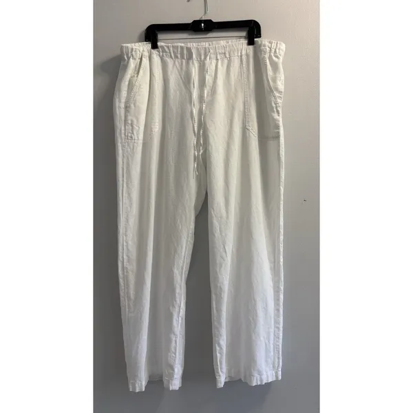 Merona White Linen Blend Pants XXL Wide Leg Drawstring Elastic Waist Resort - Image 2