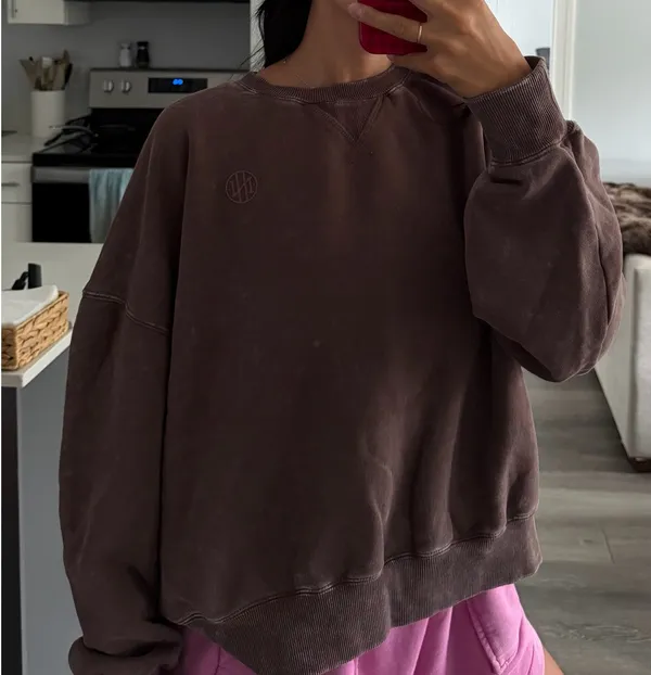 Washed Brown Relaxed Boxy Crewneck - Image 2