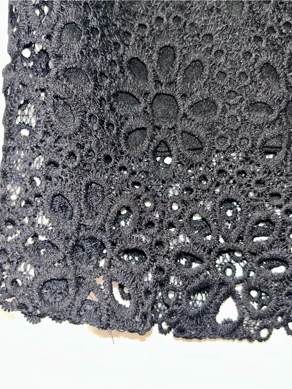 Black Crochet Mini Skirt - Elegant Floral Eyelet - Image 3