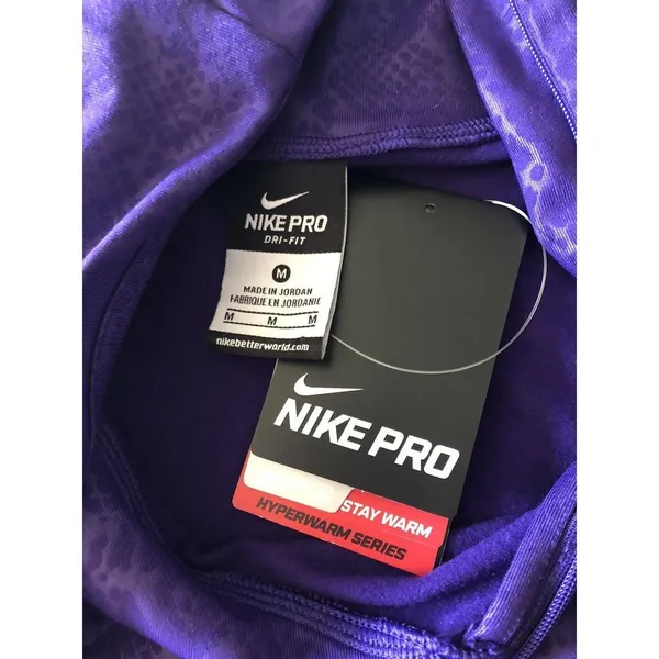 Nike Pro Dri-Fit Long Sleeve Embossed Mock‎ Neck Pullover Purple Women’s Medium - Image 3