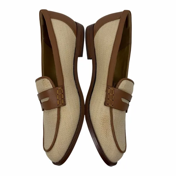J. Crew Woven Raffia Slip On Penny Loafer Natural Brown Size 7 - Image 6
