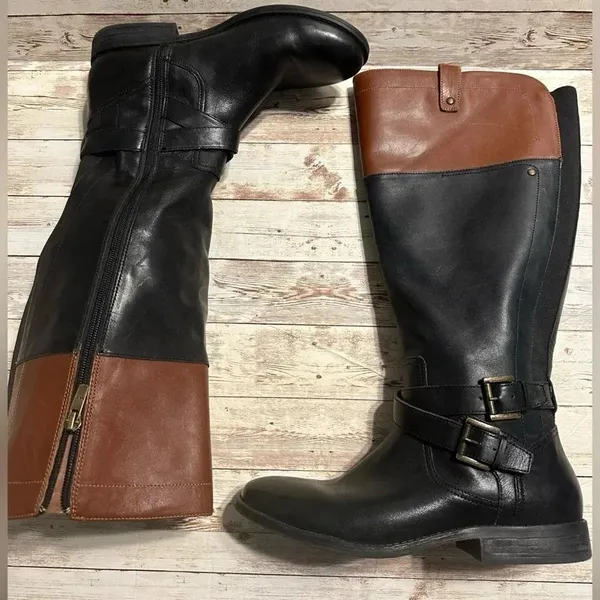 Marc Fisher Leather Riding Boots Women’s Size 8.5 M Two Toned Brown Black - Image 8