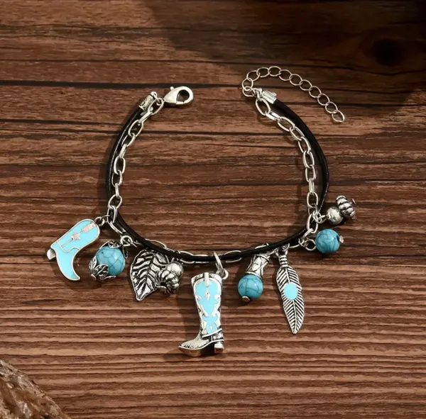 Silver and Turquoise Charm Bracelet Blue - Image 10