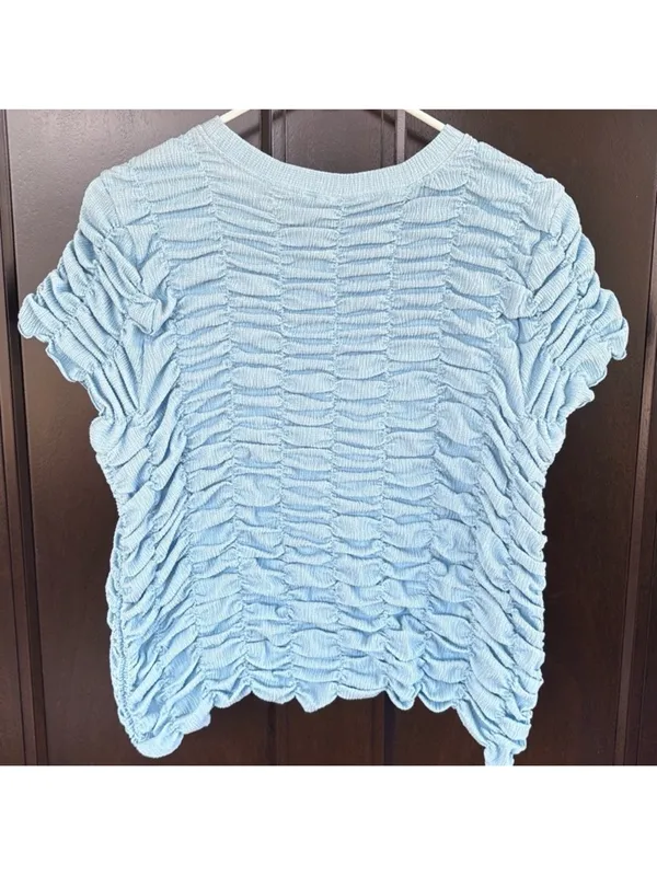 NWT Anthropologie Ruched Baby Doll Top Blue Size XL - Image 10
