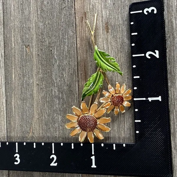 VTG Lisner Enamel Sunflower Brooch Gold Tone Daisy Floral Pin Autumn Harvest - Image 7