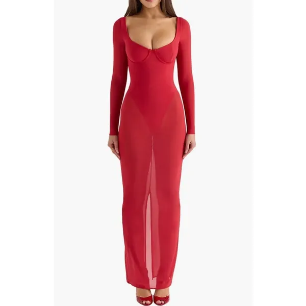House of CB Corset Gown Long Sleeves Everly Size XS (Cup D-E) Red - Image 11
