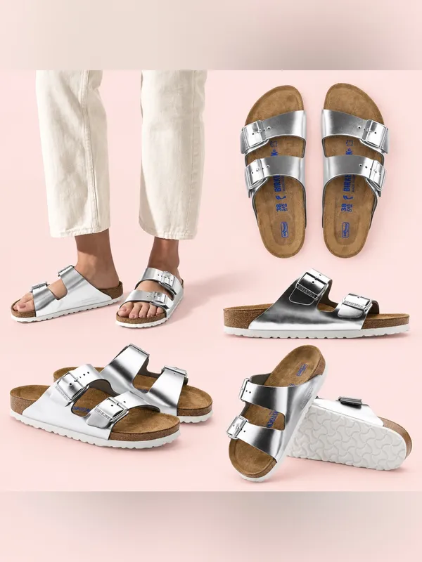Birkenstock Arizona Metallic Silver Soft Footbed Sandals 37 US 6.5 $154 - Image 2