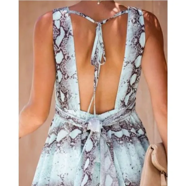 VICI dress Move Like Mamba green snake print crepe hi low maxi sz small‎ - Image 2