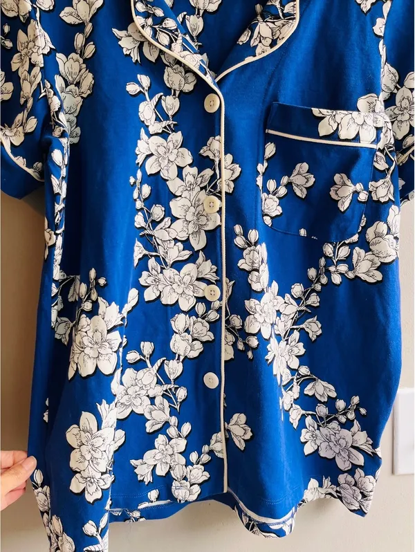 Bed Head Organic Cotton Navy Shadow Blossom Pajama TOP Only - Image 4