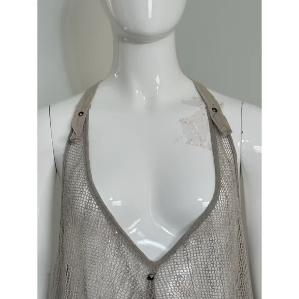 Women’s Crochet Tank Top Brown Open Knit Sequin Boho Festival Size L Hippie - Image 3