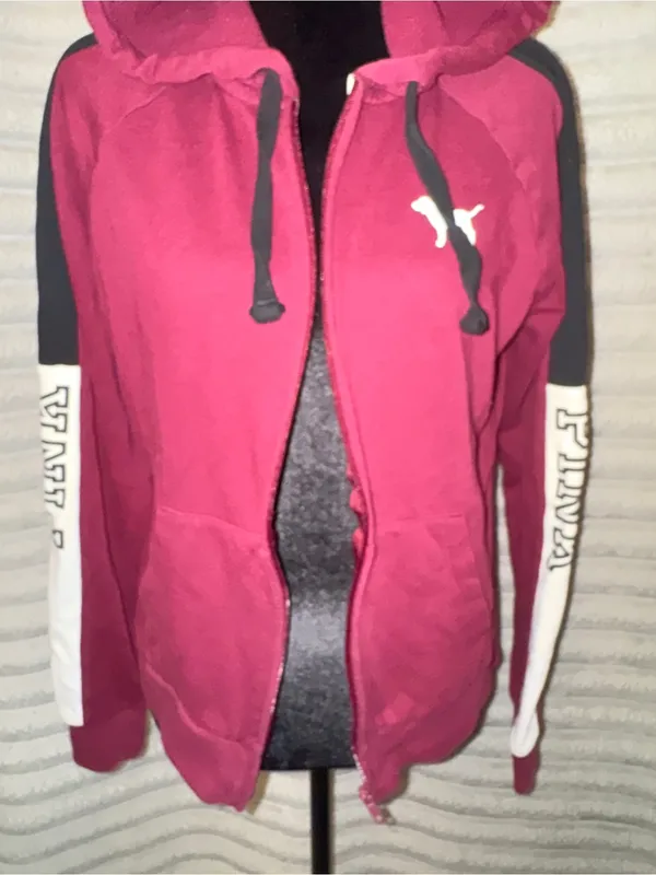 Victoria’s Secret PINK Burgundy Zip Hoodie S - Image 3