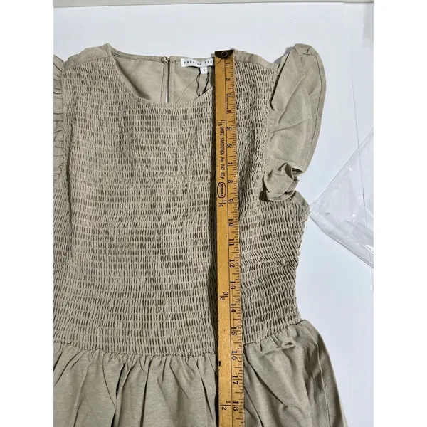 NWT English Factory Smocked Ruffle Sleeve Mini Dress Beige Small NWT BC225D - Image 6