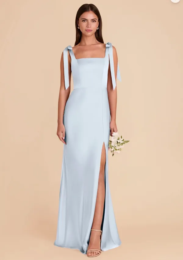 Light baby blue satin long maxi dress - Image 2