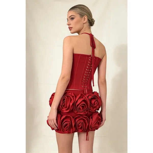 Ethan Design Halter Rose Floral Corset 2-Pieces‎ Dress in Red Small - Image 2