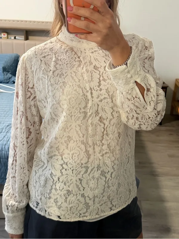 Ralph Lauren Ivory Floral Lace Mock Neck Blouse - Image 7