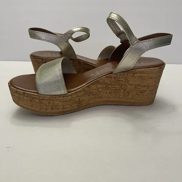 Italian Shoemakers Sandals Womens 8.5 Ankle Strap Gold Open‎ Toe Wedge Heels - Image 5