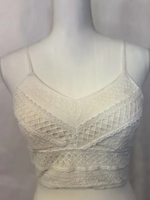 Rebellion White Lace V-Neck Cropped Cami - Image 2