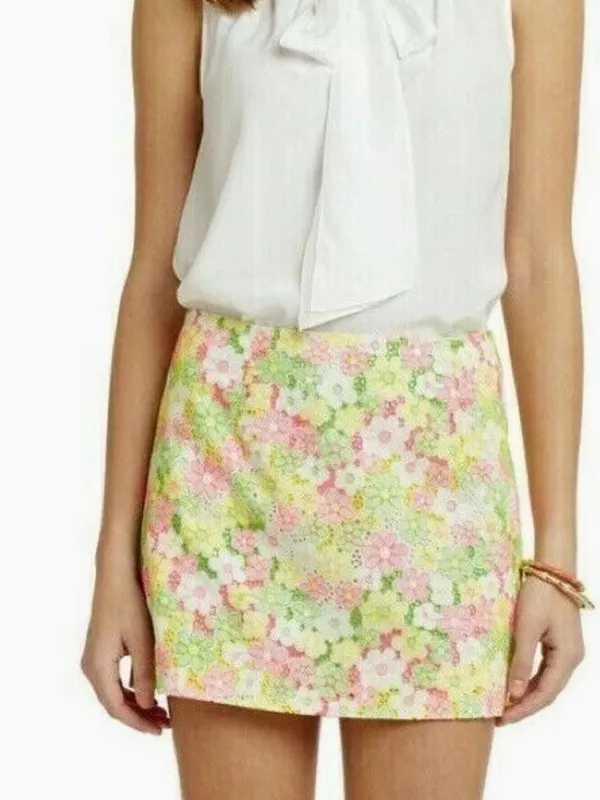 Lilly Pulitzer Tate Skirt Size 6 Floral Sunbonnet Lace Pink Green Yellow - Image 6