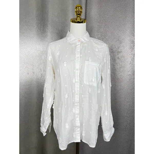 Maeve Anthropologie White Pineapple Embroidered Button Down Shirt Size 6 - Image 5