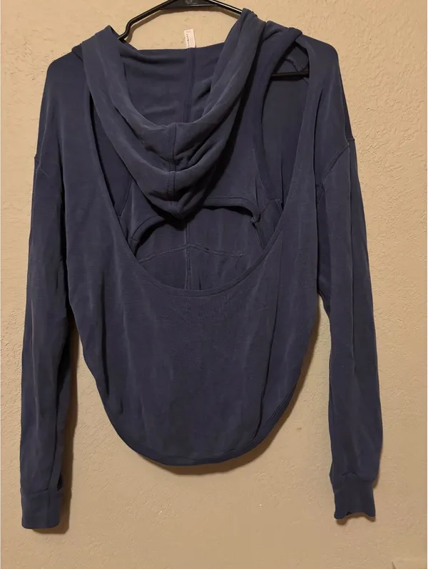 Free People Movement Navy Blue Lightweight Hoodie with Open Back Design - Image 3