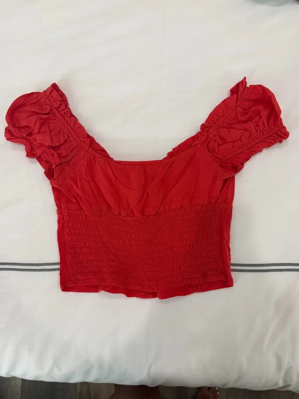 Orange Puff Sleeve Top Red - Image 2