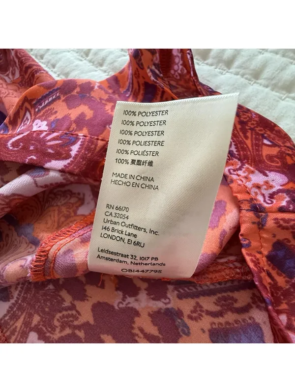Free People Bianca S Small Button Up Top Red Orange Animal & Floral Print Boho - Image 6