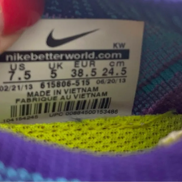 Nike Free Women’s Sneakers Running Teal Purple Pink Stretch Fabric Size 7.5 - Image 11
