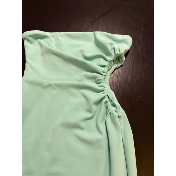 Hello‎ Molly Mint Green Strapless Cut Out Ruched Midi Dress US 6 M Side Slit - Image 3