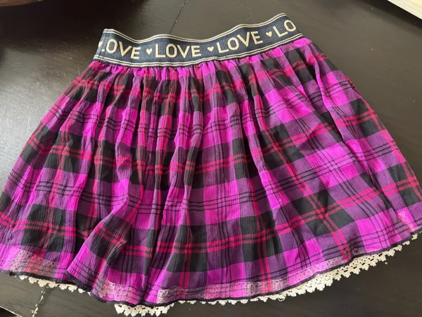 Jessica Simpson Purple and Black Plaid Mini Skirt with Lace Trim - Image 4