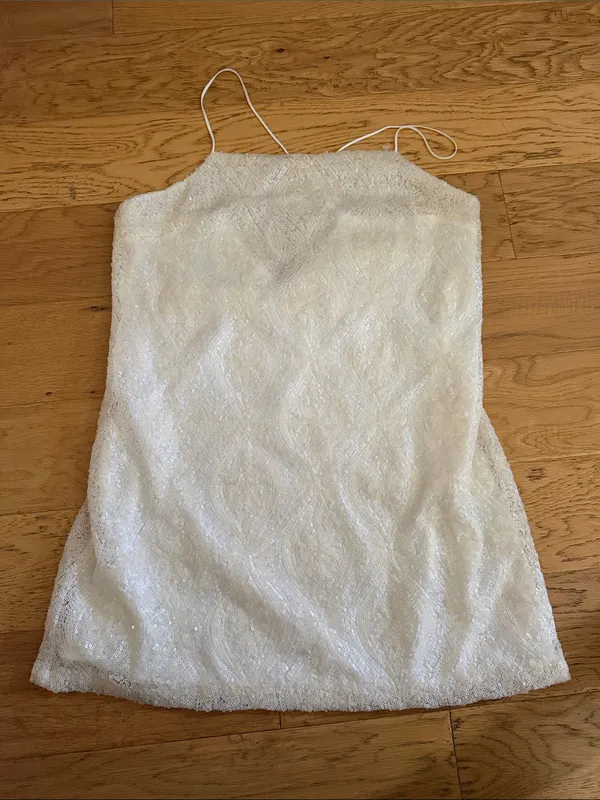 NWOT - S -Free People ivory Sequined mesh Overlay Spaghetti Strap mini dress - Image 3