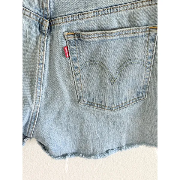 Levi’s 501 Cutoff Denim Shorts Light Wash Button Fly Raw Hem S - Image 6