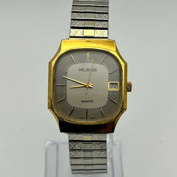 Vintage Helbros Gold-tone Plated Case Silver Stretch Band Quartz Watch - Image 2
