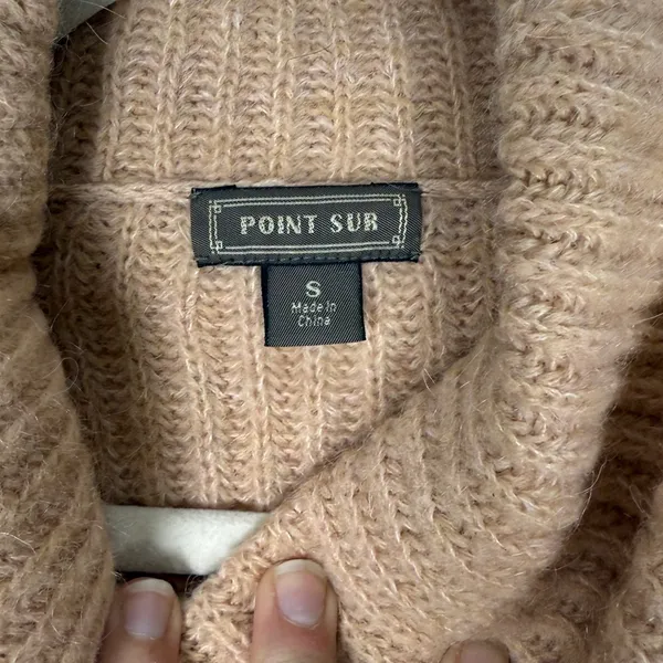 Point Sur Mohair & Wool Blend Ribbed Turtleneck Rib Knit Sweater Pale Peach Sz S - Image 5