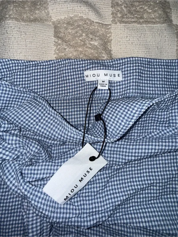Miou Muse Light Blue Gingham Wrap Skirt Midi Draped Tie Detail Womens Size M NWT - Image 2