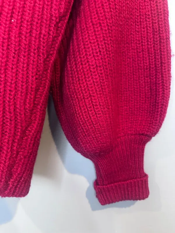 Vintage Epitome Womens Small 100% Wool Cardigan Red Open Front Pocket Sweater - Image 8