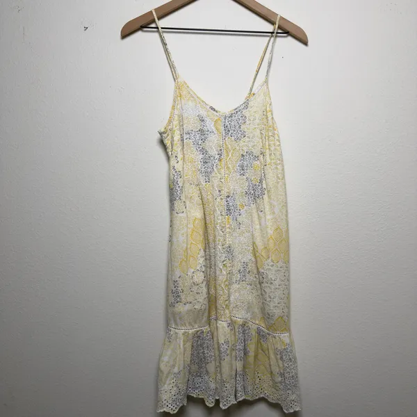 Rachel Zoe Women 100%‎ Cotton Dress S Yellow Paisley Eyelet Mini Boho Cottage - Image 6