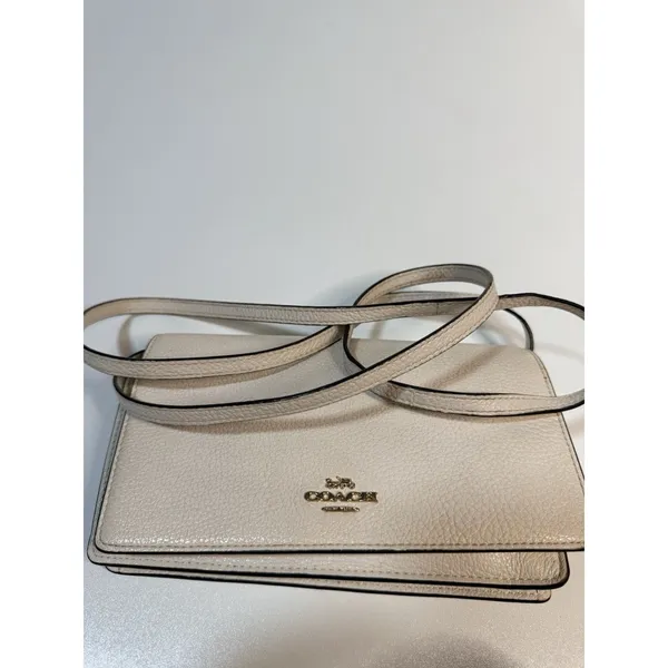 Small Coach Ivory Pebbled Logo Crossbody Detachable Strap Gold - Image 3