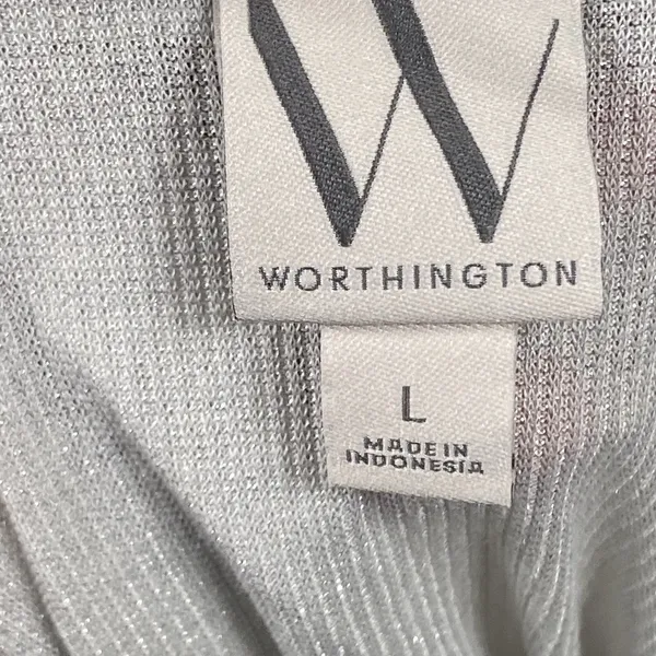 Worthington Blouse Women's Large Silver Metallic Button Up Sheer Collared Layer - Image 5