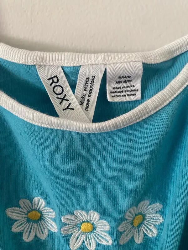 Roxy Teal Daisy Tank Crop Top - Image 4