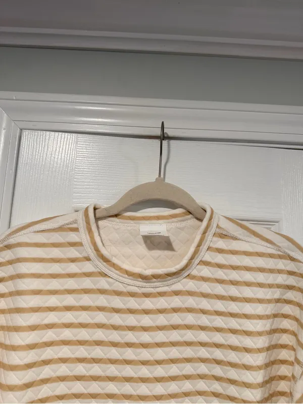 NWOT J. Crew Size S Tan Cream Reversible Quilted Striped Crew Sweatshirt - Image 2