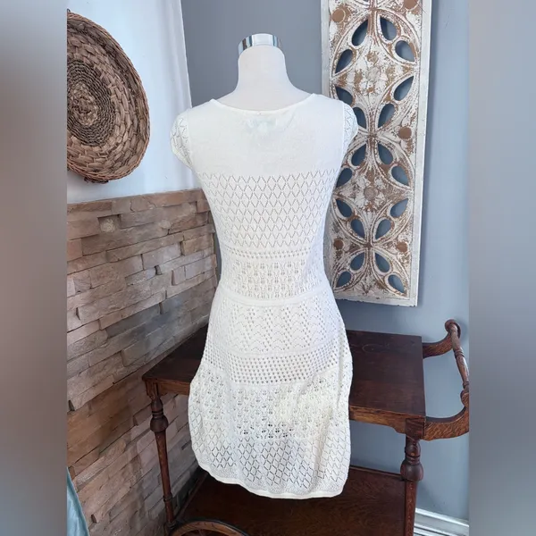 American Eagle Outfitters Cream Crochet Midi Dress - Image 3